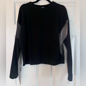 H&M metal fringe detail, black sweatshirt, XS
